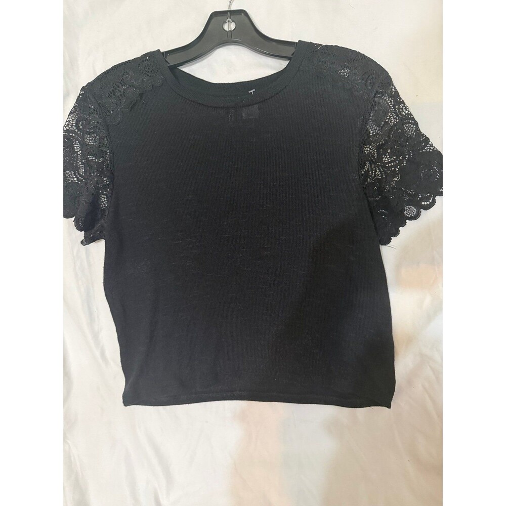 Black knit top with lace